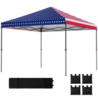 Outsunny 10 x 10 ft Pop Up Canopy Tent with One Push Setup, Outdoor Portable Instant Canopy Shelter w/ Roller Bag, American Flag(m-1)
