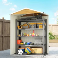 Outsunny 4.5 x 3ft Outdoor Storage Shed, Waterproof Metal Garden Shed with Lockable Door for Backyard, Patio, Lawn, Wood Grain(m-7)
