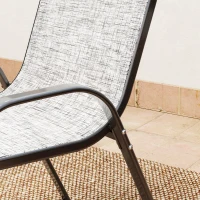 Outsunny 3 Pieces Bistro Set, Small Patio Furniture Set with Stackable Mesh Chairs, Glass Table for Garden, Balcony, Grey(m-9)