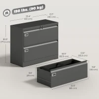 HOMCOM Lateral Filing Cabinet with 2 Drawers, Lockable Steel File Cabinet for A4/Letter/Legal Size Files, Black(m-3)