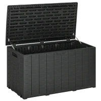 Outsunny 81 Gallon Garden Storage Box, Waterproof  Double Wall Storage Container with Wheels and Handles, Black(m-2)