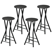 HOMCOM Set of 4 Foldable Barstools, Counter Height Bar Stools with Footrest and Steel Legs for Kitchen Island, Black(m-2)