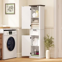 HOMCOM 65" Tall Bathroom Storage Cabinet, Freestanding Farmhouse Slim Bathroom Cabinet with 2 Doors, Shelves and Drawer, White(m-9)