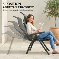 Outsunny Folding Patio Chairs Set of 2, 5-Position Outdoor Lounge Chairs with High Back, Retractable Footrest, Dark Grey(m-4)