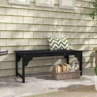 Outsunny Wooden Garden Bench, Patio Double Park Bench with Slatted Seat, Front Porch Backless Bench, Black(m-8)