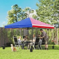 Outsunny 10 x 10 ft Pop Up Canopy Tent with One Push Setup, Outdoor Portable Instant Canopy Shelter w/ Roller Bag, American Flag(m-2)