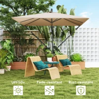 Outsunny Patio Offset Umbrella UPF 50+ UV Protection, Crank Parasol with Base, Cover & Wind Securing, Khaki(m-5)