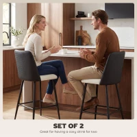 HOMCOM Bar Stools Set of 2, 26" Counter Height Bar Stools with PU Backrest, Linen-look Fabric Seat, Black(m-4)