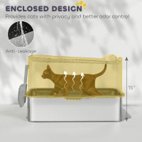 PawHut Extra Large Stainless Steel Litter Box, Enclosed Cat Litter Box with Scoop, Top Entrance, Non-slip Pads, Black(m-4)