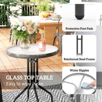 Outsunny 3 Pieces Bistro Set, Small Patio Furniture Set with Stackable Mesh Chairs, Glass Table for Garden, Balcony, Dark Grey(m-7)