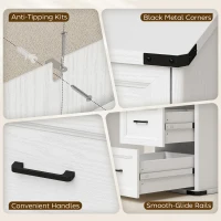 HOMCOM 55" Computer Desk with 7 Drawers, Farmhouse Executive Desk for Home Office, Study, Bedroom, White Wood Grain(m-9)