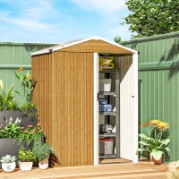 Outsunny 4.5 x 3ft Outdoor Storage Shed, Waterproof Metal Garden Shed with Lockable Door for Backyard, Patio, Lawn, Wood Grain(m-8)