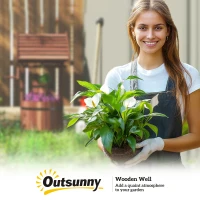 Outsunny Wood Wishing Well Outdoor Wooden Planter with Hanging Bucket and Drainage Hole for Garden, Patio, Backyard, Tan(m-10)