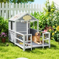 PawHut Outdoor Dog House, 61"L Wooden Dog House with Porch, Weatherproof Roof, Elevated Base, Air Vents & Observation Windows(m-10)