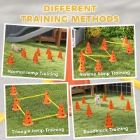PawHut Dog Agility Hurdle Cone Set, Adjustable Obstacle Course Equipment with 8 Cones & 8 Poles, Carry Bag, Orange(m-5)
