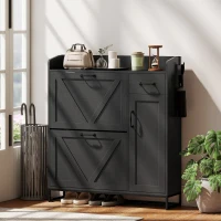 HOMCOM Farmhouse Shoe Storage Cabinet with Side Cabinet and Adjustable Shelves for Entryway, Hallway, Holds 12 Pairs, Black(m-8)