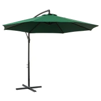 Outsunny 9.7ft Offset Patio UmbrellaCantilever Parasol with Crank Handle, 8 Ribs and Cross Base for Outdoor, Sun Shade, Green(m-2)