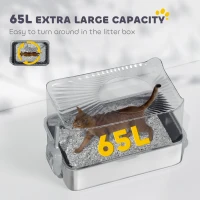 PawHut Extra Large Stainless Steel Litter Box, Enclosed Cat Litter Box with Scoop, Top Entrance, Non-slip Pads, Black(m-8)