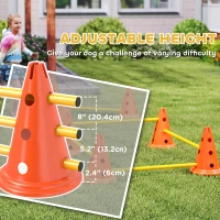 PawHut Dog Agility Hurdle Cone Set, Adjustable Obstacle Course Equipment with 8 Cones & 8 Poles, Carry Bag, Orange(m-6)