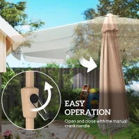 Outsunny 9 ft Patio Umbrella with Push Button Tilt and Crank, Fringed Outdoor Market Table Umbrella Parasol, Khaki(m-5)