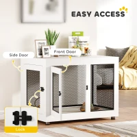 PawHut 37" Dog Crate Furniture with Cushion, Double Doors for Large Dogs, White(m-6)