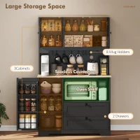 HOMCOM Kitchen Pantry Cabinet, 64" Tall Kitchen Hutch with 3 Cabinets, 2 Drawers, Adjustable Shelves, Microwave Stand, Black(m-4)