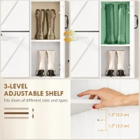 HOMCOM Farmhouse Shoe Storage Cabinet with Side Cabinet and Adjustable Shelves for Entryway, Hallway, Holds 12 Pairs, White(m-6)