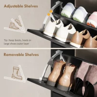 HOMCOM Farmhouse Shoe Storage Cabinet with Side Cabinet and Adjustable Shelves for Entryway, Hallway, Holds 12 Pairs, Black(m-5)