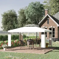 Outsunny 10' x 13' Outdoor Gazebo, Double Roof Patio Gazebo Canopy Shelter with Screen Decorate Corner Frame, White(m-8)