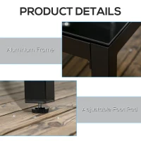 Outsunny Rectangular Outdoor Dining Table for 8 People with Tempered Glass Top and Aluminum Frame, Black 70.9" x 31.5" x 28.3"(m-5)