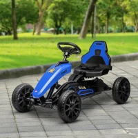 Aosom Pedal Go Kart for Kids, Pedal Car with Swing Axle, Adjustable Bucket, Handbrake, 4 EVA Wheels Powered Ride, Indoor Foot Racer, for 3-8 Years Old, Blue(m-8)