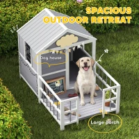 PawHut Outdoor Dog House, 61"L Wooden Dog House with Porch, Weatherproof Roof, Elevated Base, Air Vents & Observation Windows(m-4)