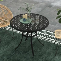 Outsunny 35.5" Round Outdoor Dining Table for 2-4, Cast Aluminum Garden Patio Table with 2" Umbrella Hole, Grid Top, Black(m-8)