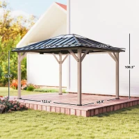 Outsunny 10' x 12' Hardtop Gazebo with Galvanized Steel Roof, UPF50+ Wood Permanent Pavilion with Clear Roof Top, Light Walnut(m-3)