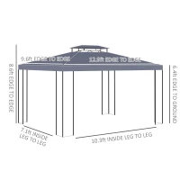 Outsunny 10' x 13' Outdoor Gazebo, Double Roof Patio Gazebo Canopy Shelter with Screen Decorate Corner Frame, Grey(m-3)