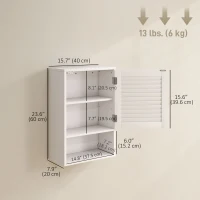 HOMCOM Bathroom Cabinet, Wall Mounted Storage Cabinet with Adjustable Shelves, 40 x 20 x 60 cm, White(m-3)