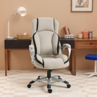Vinsetto Ergonomic Office Chair PU Leather Executive on Rolling Wheels Task Computer Height Adjustable Swivel Ergonomic, Greige and Black
