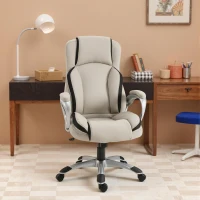 Vinsetto Ergonomic Office Chair PU Leather Executive on Rolling Wheels Task Computer Height Adjustable Swivel Ergonomic, Greige and Black(m-1)