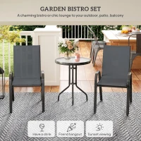 Outsunny 3 Pieces Bistro Set, Small Patio Furniture Set with Stackable Mesh Chairs, Glass Table for Garden, Balcony, Dark Grey(m-4)