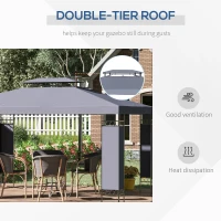 Outsunny 10' x 13' Outdoor Gazebo, Double Roof Patio Gazebo Canopy Shelter with Screen Decorate Corner Frame, Grey(m-4)
