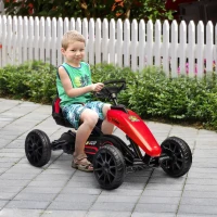 Aosom Pedal Go Kart for Kids, Pedal Car with Swing Axle, Adjustable Bucket, Handbrake, 4 EVA Wheels Powered Ride, Indoor Foot Racer, for 3-8 Years Old, Red(m-1)