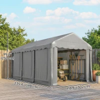 Outsunny 20' x 10' Portable Shed, Outdoor Storage Shed Tent with Roll-up Zipper Door and Removable Sidewalls, Light Grey(m-3)