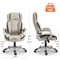 Vinsetto Ergonomic Office Chair PU Leather Executive on Rolling Wheels Task Computer Height Adjustable Swivel Ergonomic, Greige and Black(m-3)