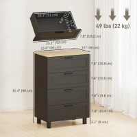 HOMCOM Dresser for Bedroom with 4 Drawers, Chest of Drawers with Solid Wood Legs for Closet, Living Room, Entryway, Black(m-3)