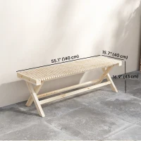 Outsunny 55.1" Garden Bench 2-Seater Outdoor Bench with Slatted Seat for Patio Porch, Natural Wood Finish(m-3)