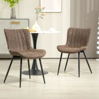 HOMCOM Dining Chairs Set of 2, PU Leather Upholstered Kitchen Chairs with Backrest and Steel Legs, Brown(m-1)