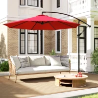 Outsunny 9.7ft Offset Patio UmbrellaCantilever Parasol with Crank Handle, 8 Ribs and Cross Base for Outdoor, Sun Shade, Wine Red(m-9)