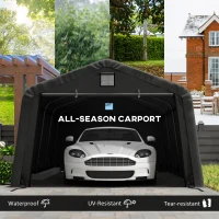 Outsunny 12' x 20' Portable Garage, Heavy Duty Carport Canopy with Ventilation Windows and Large Roll-up Door, Black(m-4)