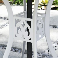 Outsunny 30-inch Round Patio Dining Table with Umbrella Hole Cast Aluminium Outdoor Bistro Table, White(m-10)