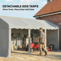 Outsunny 20' x 10' Portable Shed, Outdoor Storage Shed Tent with Roll-up Zipper Door and Removable Sidewalls, Light Grey(m-9)